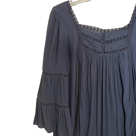LOFT Peasant Dress Womens XS Dusty Blue Bell Sleeve Tiered Ruffled Mini Boho - Picture 3 of 8
